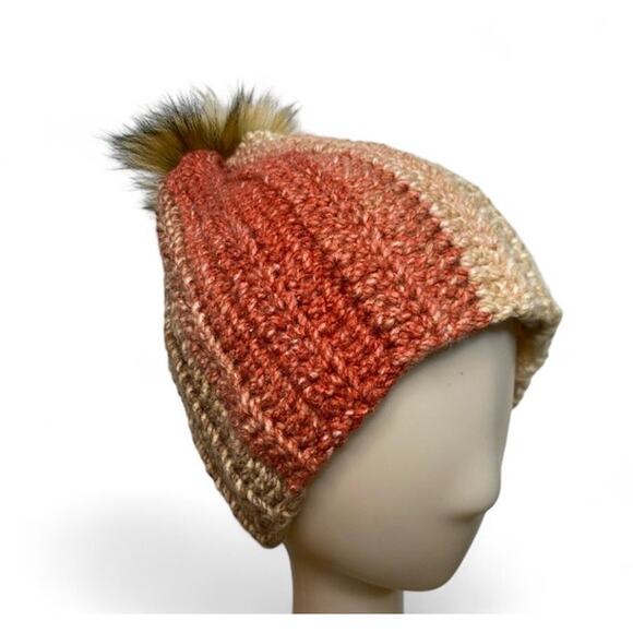 Crochet Beanie Women Chunky Knit Winter Hat Pom Pom Holiday Gift Cozy Beanies - Picture 1 of 5